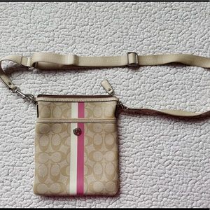 COACH Extendable Pink Heritage Stripe Signature Adjustable Crossbody Purse/Bag